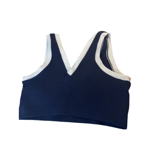 OFFLINE by Aerie Seamless Plunge Sports Bra Royal Navy NWT Large Stretch Fit - Picture 2 of 7